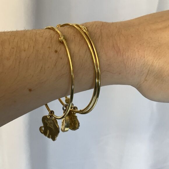 Lilly Pulitzer Bundle of 3 Bangle Charm Gold Tone Bracelets Elephant Shell Fruit - Picture 11 of 12